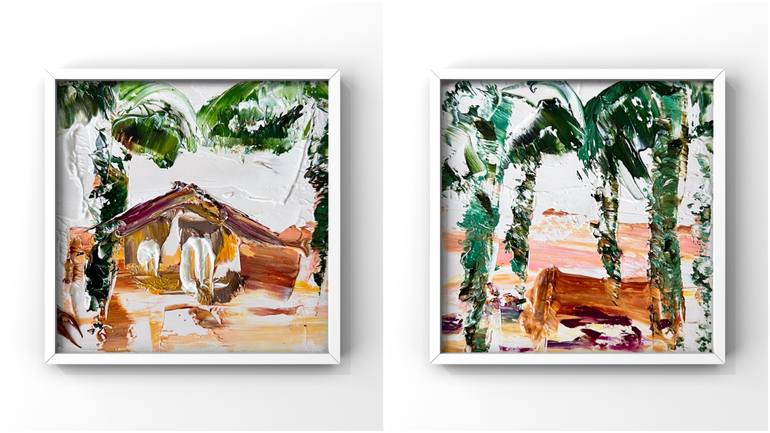 Malibu Sunset Beachside Bungalow – Pacific Coast Diptych Painting by ...
