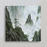 This painting was inspired by the landscape of China's Zhangjiajie National Forest Park, known as Avatar Park. These mountains were the prototype of the mountains on the planet from the film of this film. My dream is to visit there and see this unusual miracle of nature with my own eyes. The picture has a square shape. The edges of the painting are painted in her color. Therefore, it can be hung on a wall without a frame.