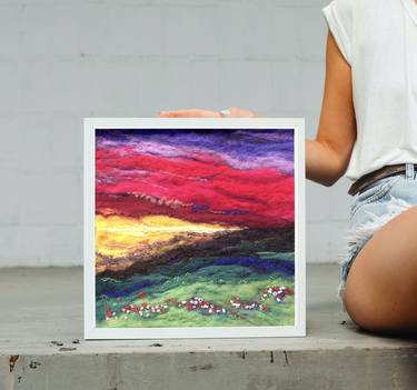 Red Sky Sunset Felt Art Painting thumb