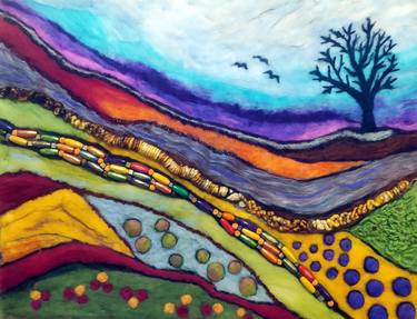 Original Abstract Landscape Mixed Media by Sacide ELMALI