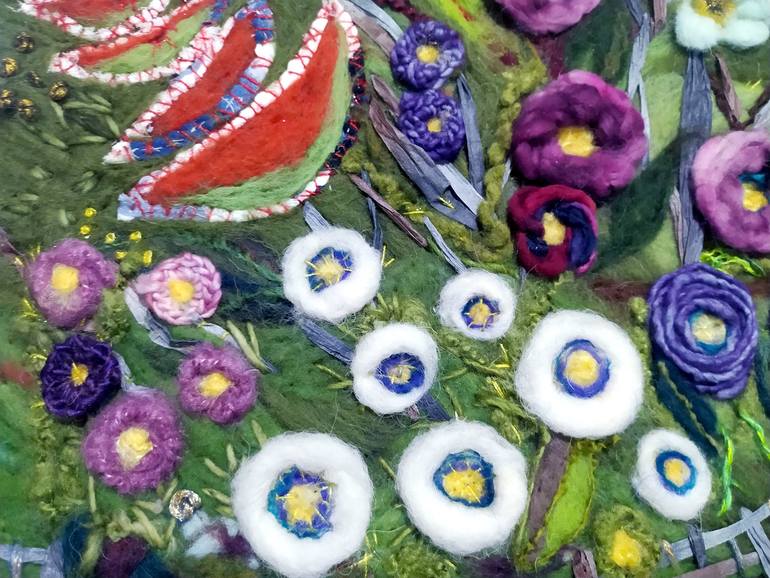 Original Art Deco Floral Mixed Media by Sacide Elmali