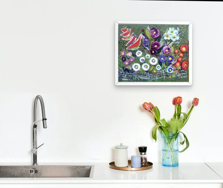 Original Art Deco Floral Mixed Media by Sacide Elmali