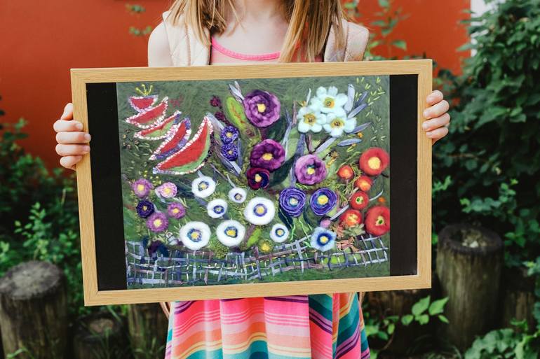 Original Art Deco Floral Mixed Media by Sacide Elmali