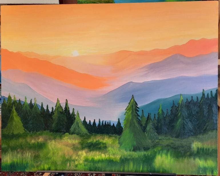 Dawn in the mountains Painting by Najiya Akchurina | Saatchi Art