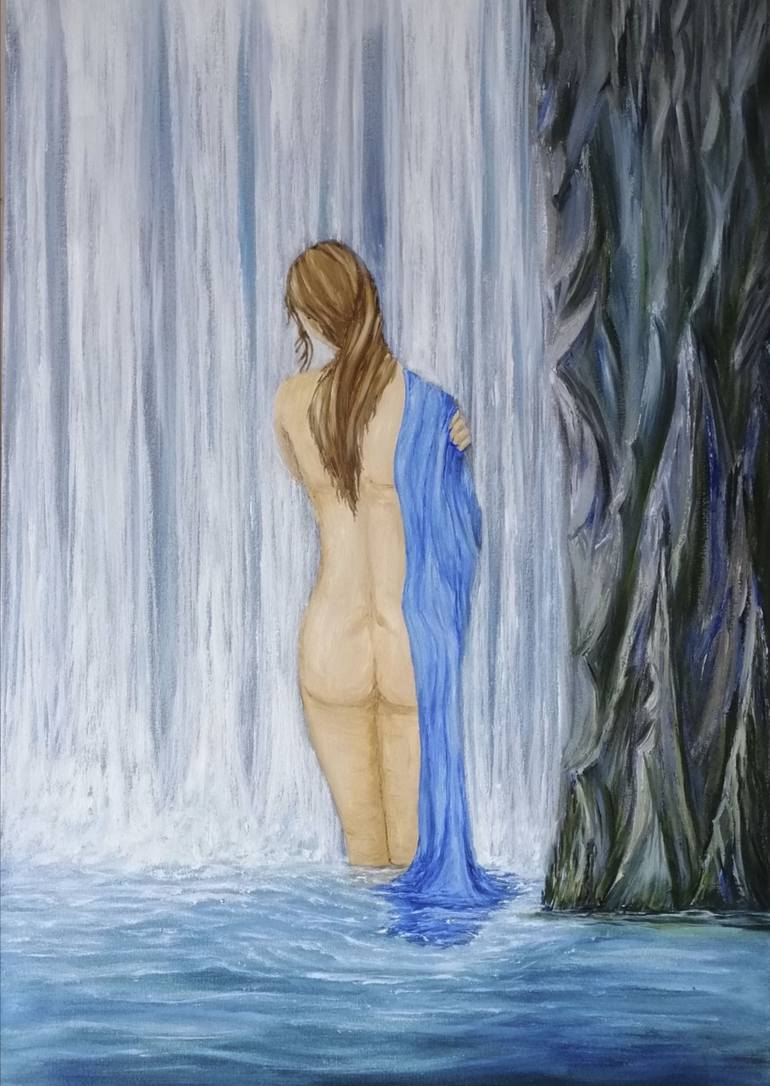 woman by the waterfall Painting by Svitlana Bulichenko | Saatchi Art