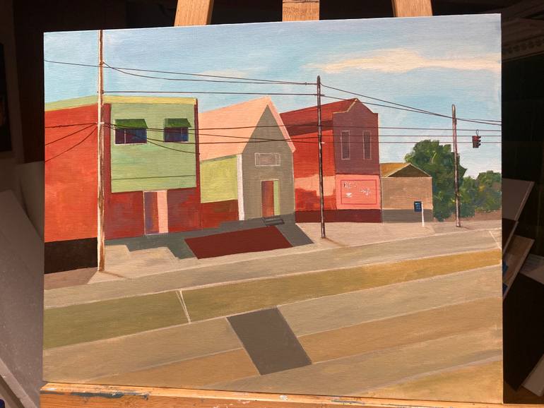 Original Geometric Cities Painting by Lusie Schellenberg