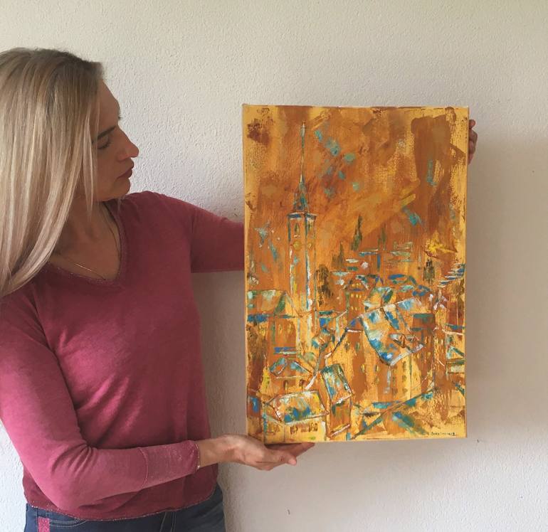 Original Abstract Cities Painting by Lusie Schellenberg