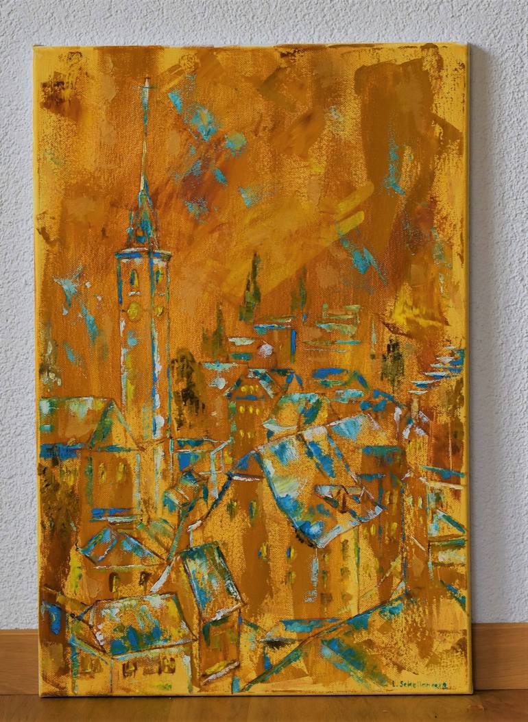 Original Abstract Cities Painting by Lusie Schellenberg