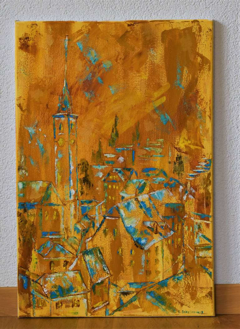 Original Abstract Cities Painting by Lusie Schellenberg