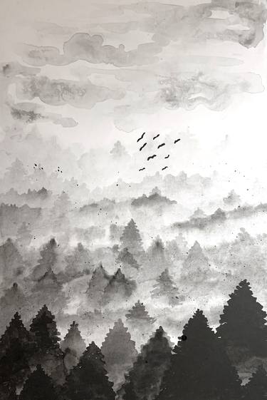 NORWEGIAN WOOD #1 - 20x30x0.1 // black, minimal, forest, quiet, calm,  freeze, tree, north thumb