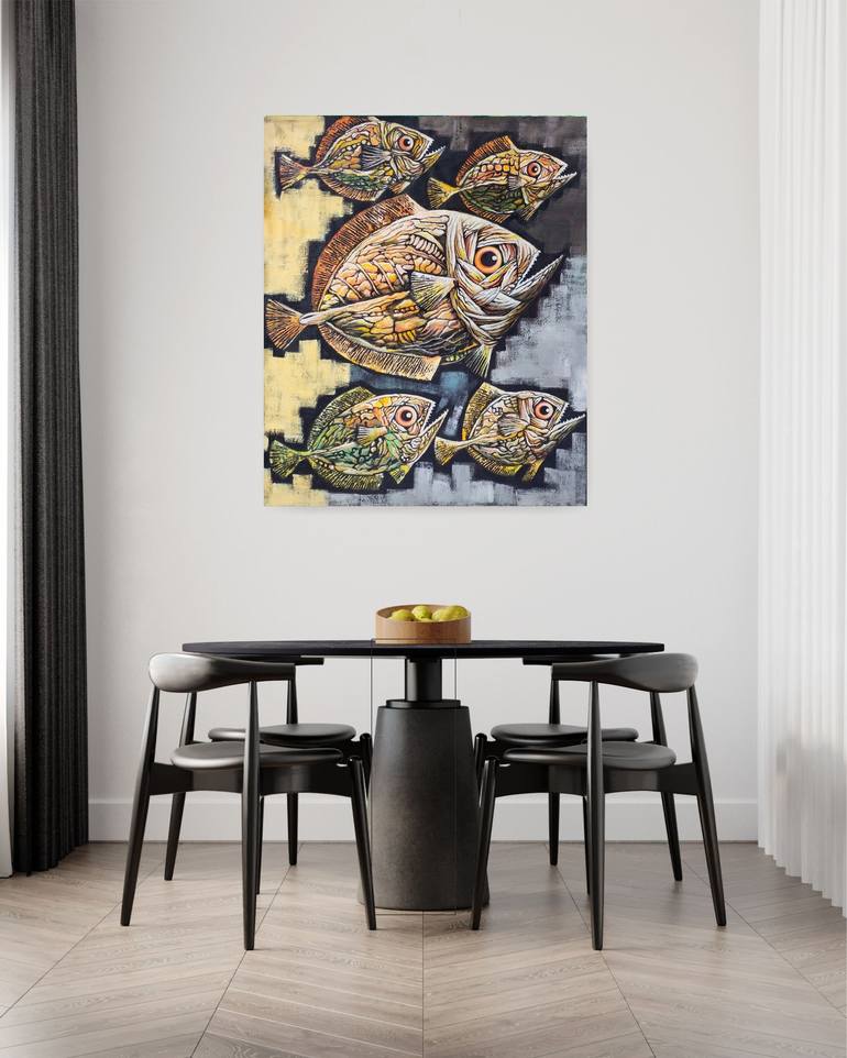 Original Abstract Fish Painting by Balinese gallery of Art