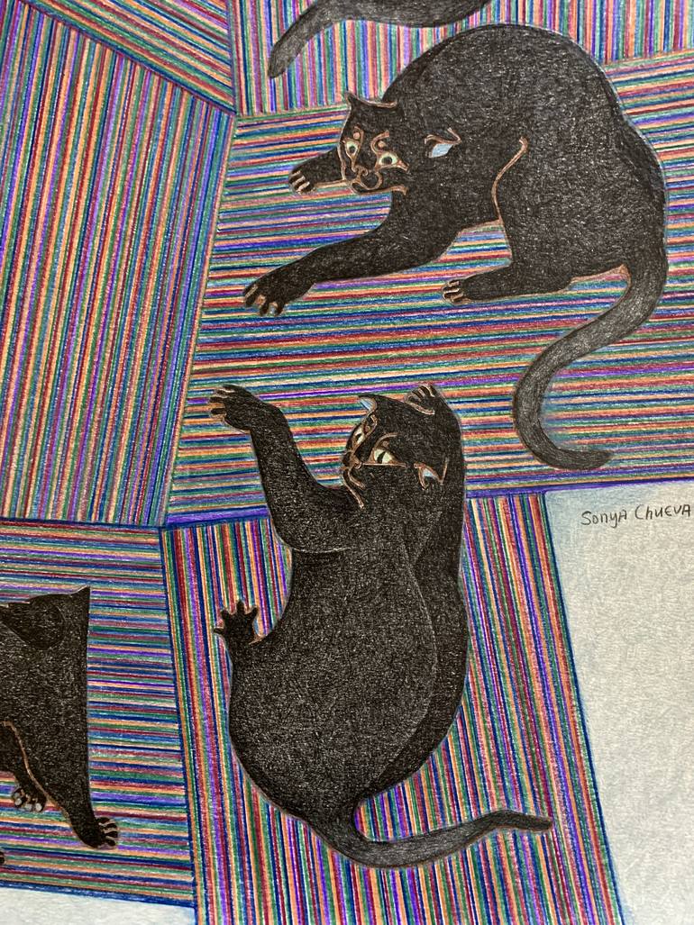 Original Figurative Cats Drawing by Sonya Chueva