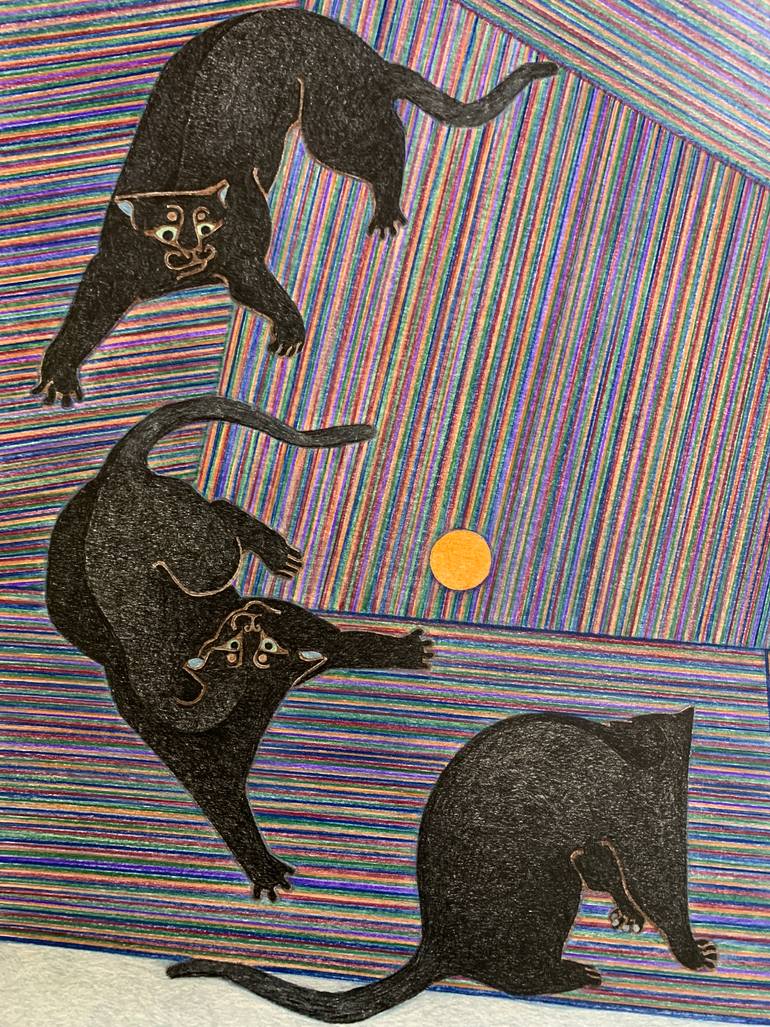 Original Figurative Cats Drawing by Sonya Chueva