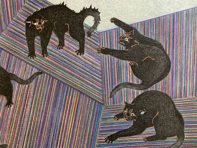 Original Figurative Cats Drawing by Sonya Chueva