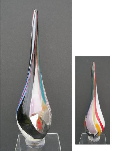Fused glass vase with dichroic elements ( front-left and reverse-right view ) thumb