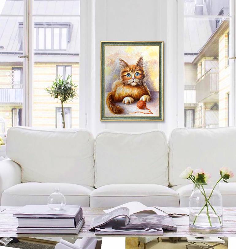Original Art Deco Cats Painting by Yarema Oxana