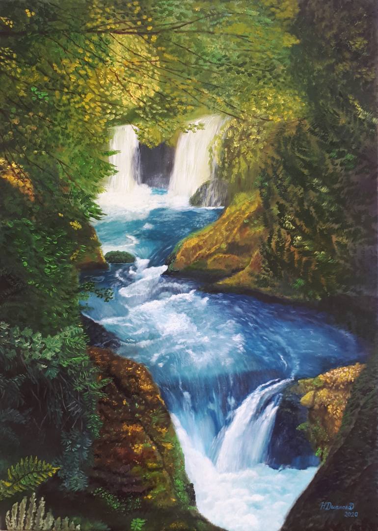 Waterfall of the three Worlds Painting by Natalia Dianova