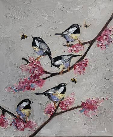 Chickadees & Cherry Blossoms thumb
