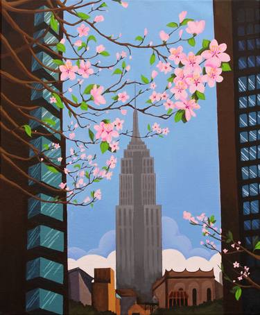 Empire State through the cherry blossoms thumb