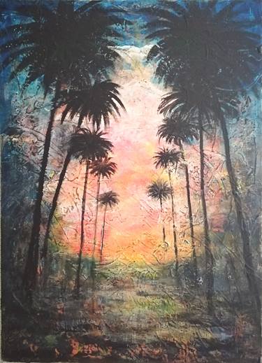 Original Acrylic Painting, Modern Wall Decor "Sunset in Miami" thumb