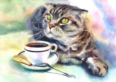 Original Illustration Cats Paintings by Natasha Sokolnikova