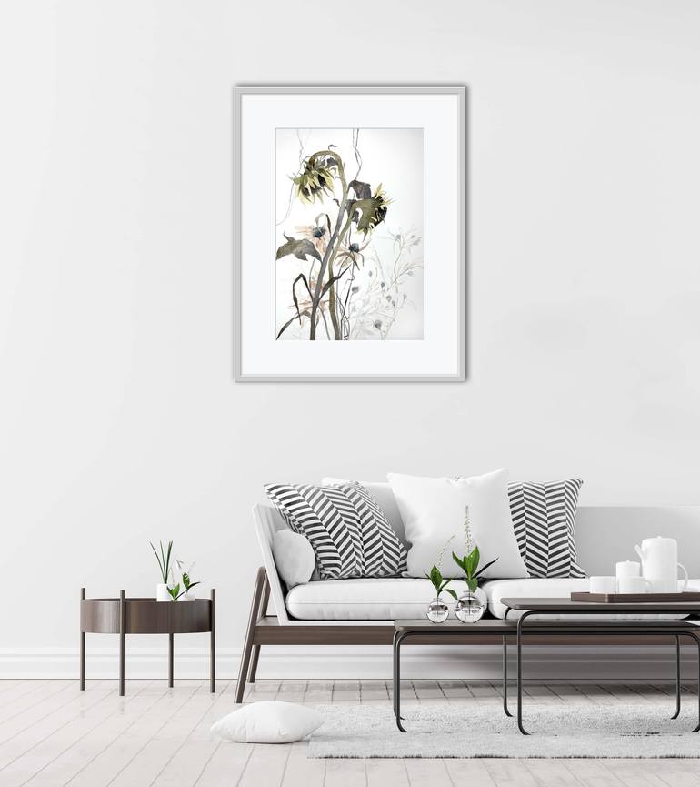 Experimental with dried plants (2021) botanic, watercolor, fine art,  original watercolor painting, poppies seeds, decoration home, wall art,  flowers and plants, nature Painting by Alisa Diakova