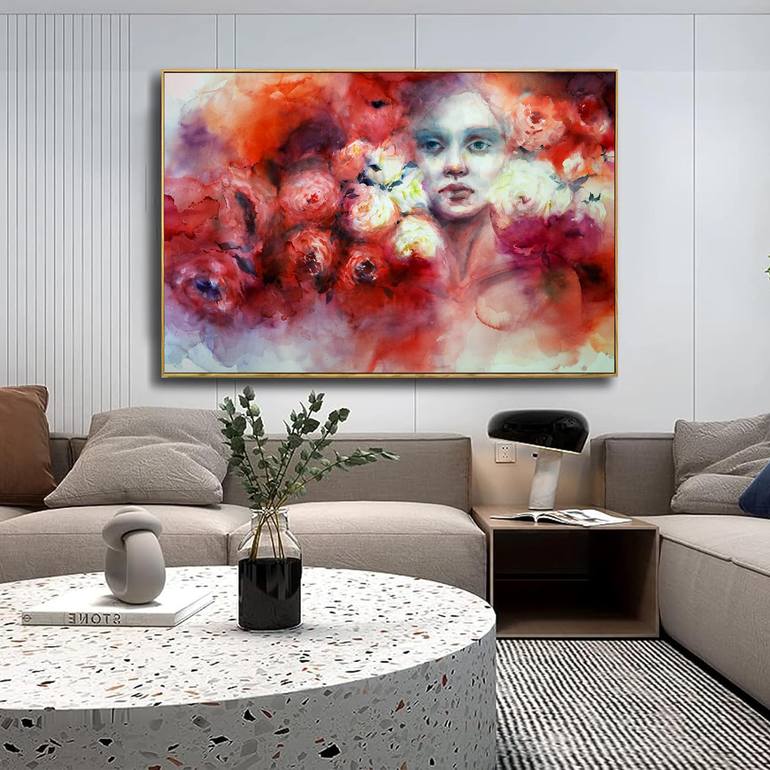 Original Expressionism Floral Painting by Santa Moreno-Gonzalez