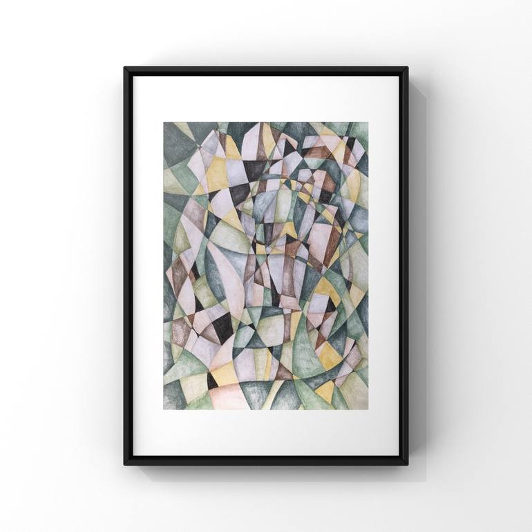 Original Cubism Abstract Drawing by Joanna Wietrzycka