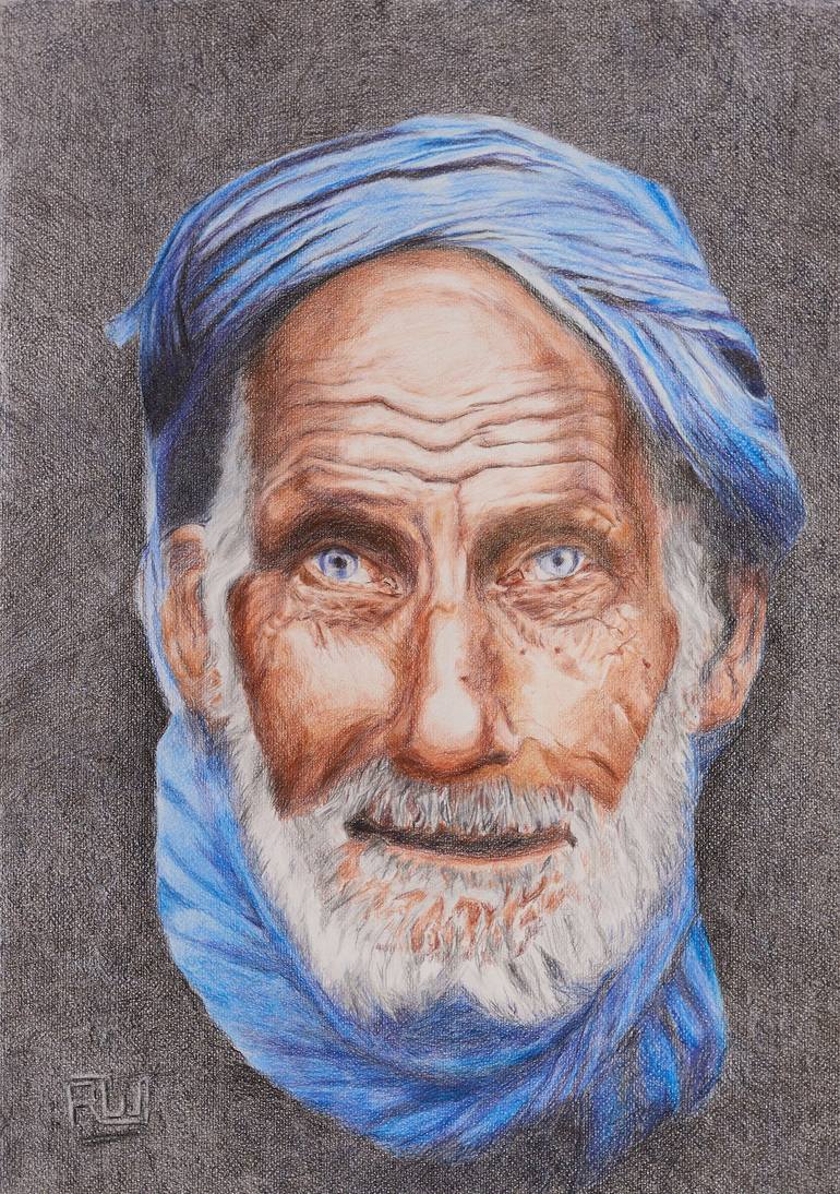 Old indian man Drawing by Raquel White | Saatchi Art