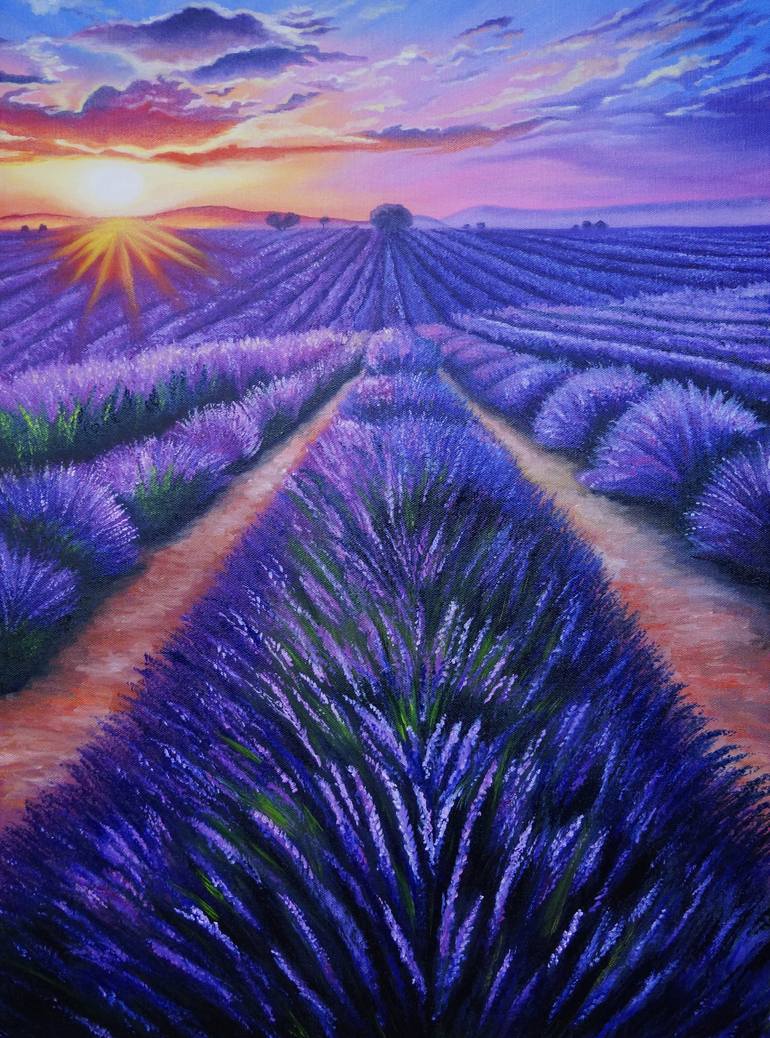 Lavender fields at sunset ~ ARTIMPULSE Painting by Ekaterina Zalozhina ...