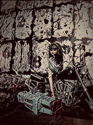 Original Abstract Expressionism Motorcycle Mixed Media by Jason Spence