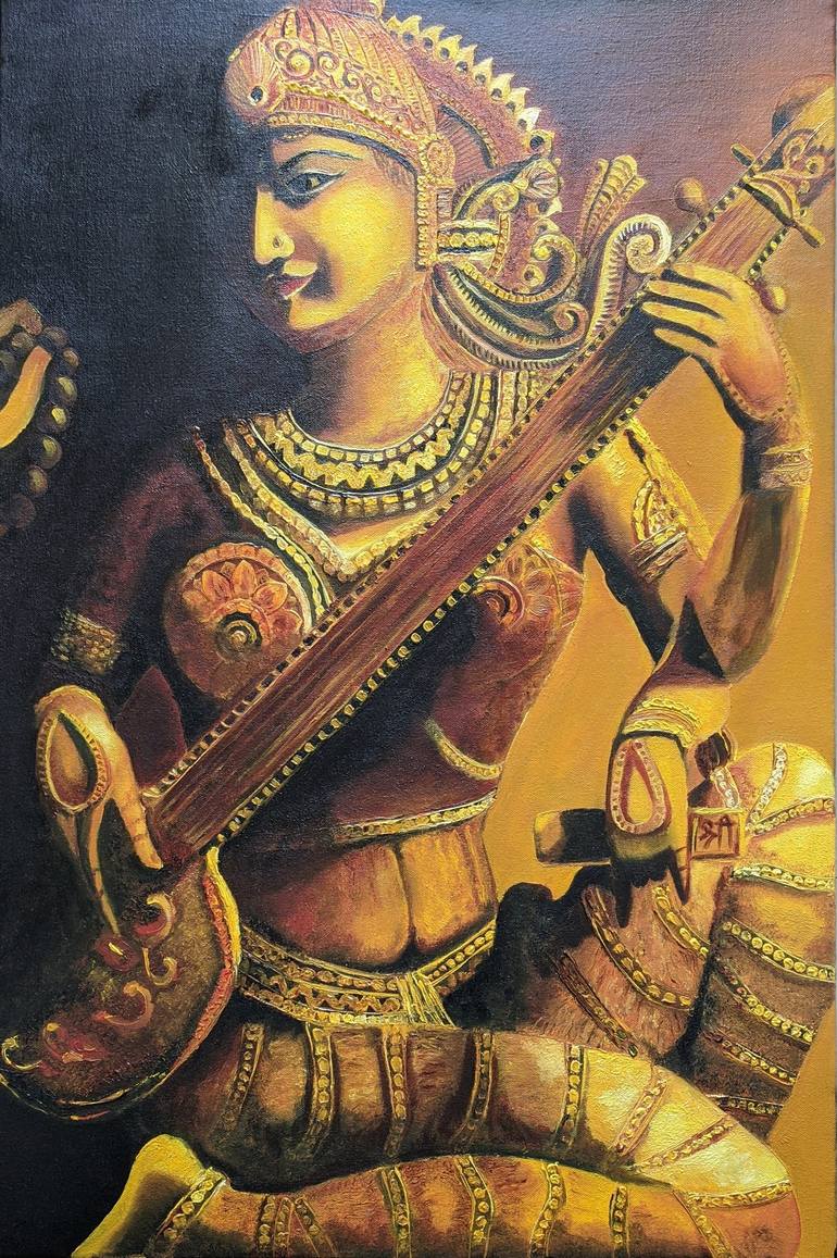 Goddess Saraswati - Veena Dharini Painting by Tejaswi Poojari ...