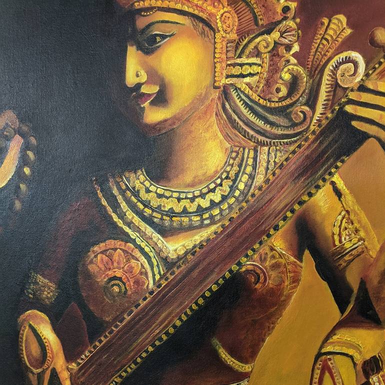 Goddess Saraswati - Veena Dharini Painting by Tejaswi Poojari