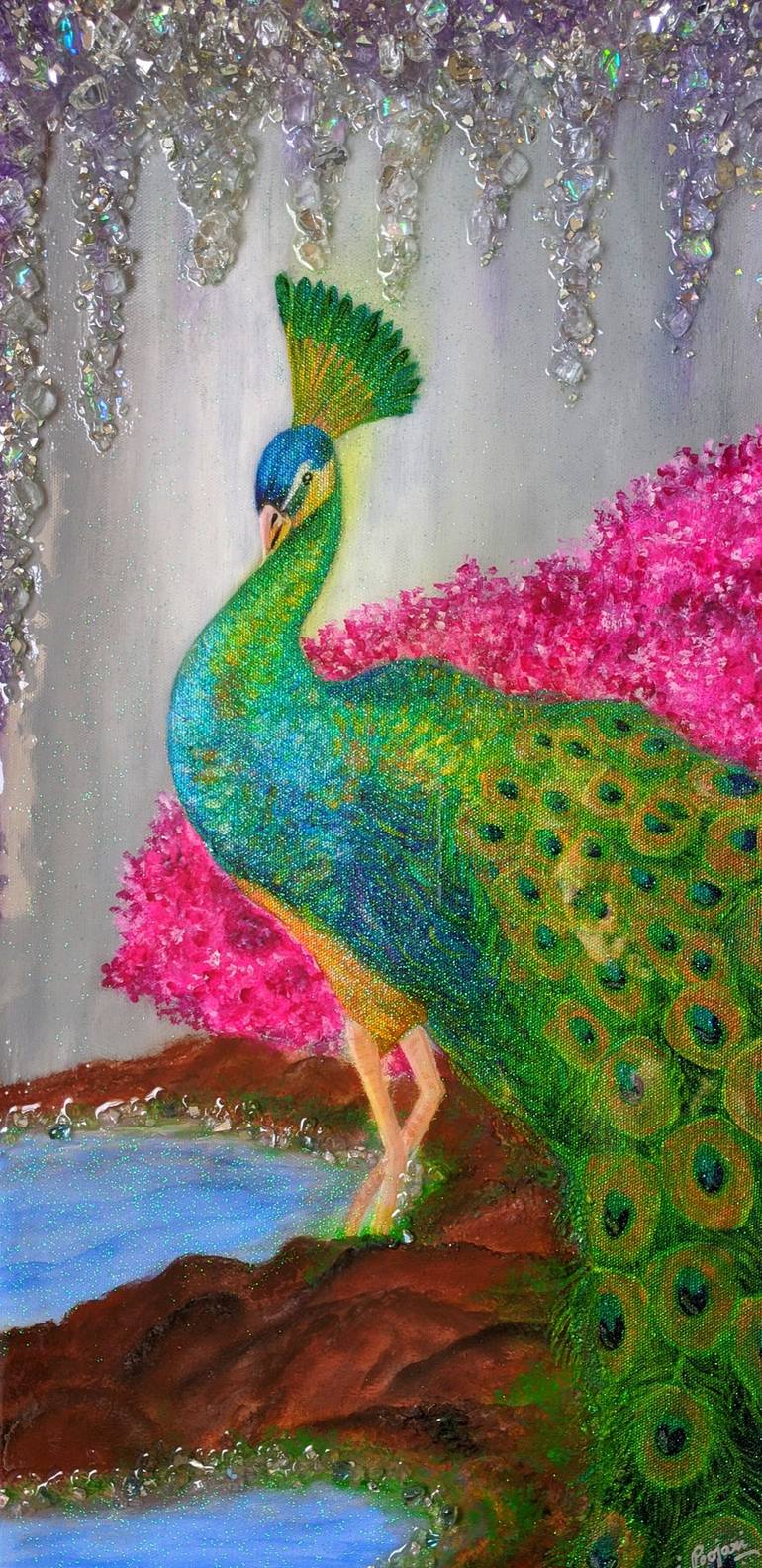 Peacock painting, Resin art, crushed glass art, nature painting Painting by  Tejaswi Poojari