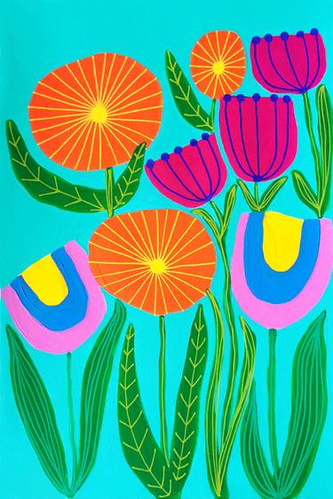 Original Abstract Floral Painting by Evelyn La Starza
