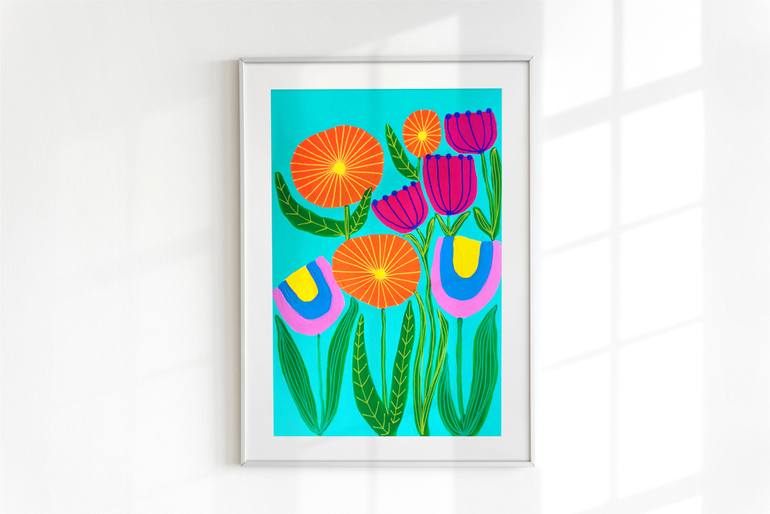 Original Abstract Floral Painting by Evelyn La Starza