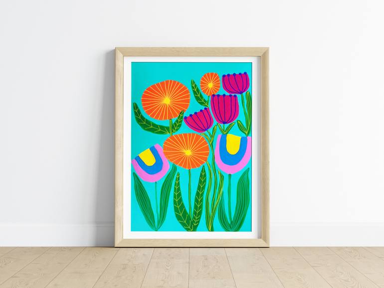 Original Abstract Floral Painting by Evelyn La Starza