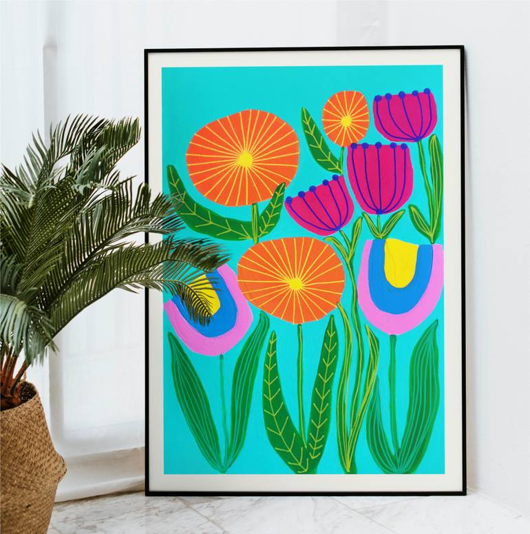 Original Abstract Floral Painting by Evelyn La Starza