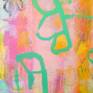 Large colorful abstract painting, details of marks and colors
