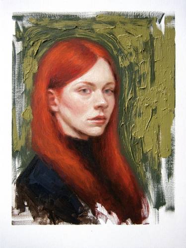 ORIGINAL OIL PAINTING AUTUMN RED-HAIRED GIRL thumb