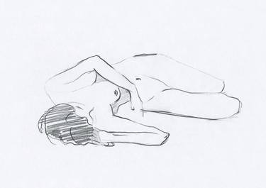 Print life drawing minimalistic drawing beautiful naked woman charcoal thumb