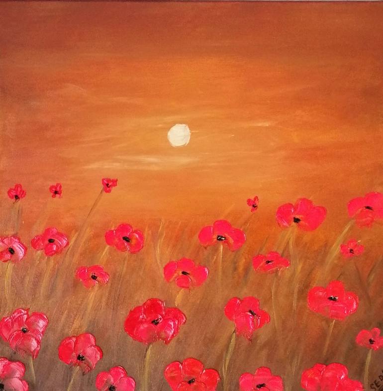 Sunset Poppies Painting by Seda Caliskan | Saatchi Art