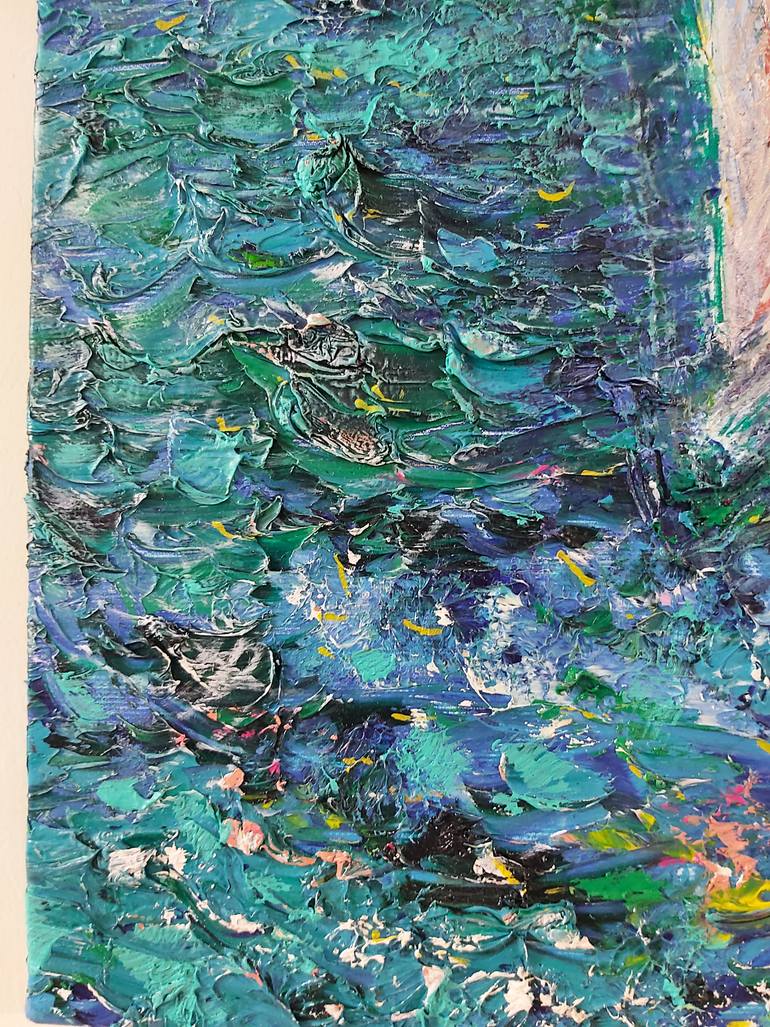 Original Pop Art Boat Painting by Jenny Yusupov