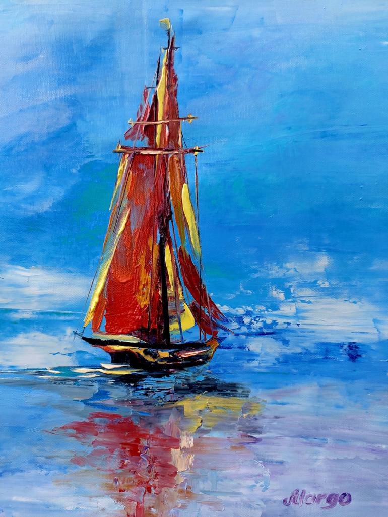 Original Abstract Expressionism Sailboat Painting by Margo Tartart