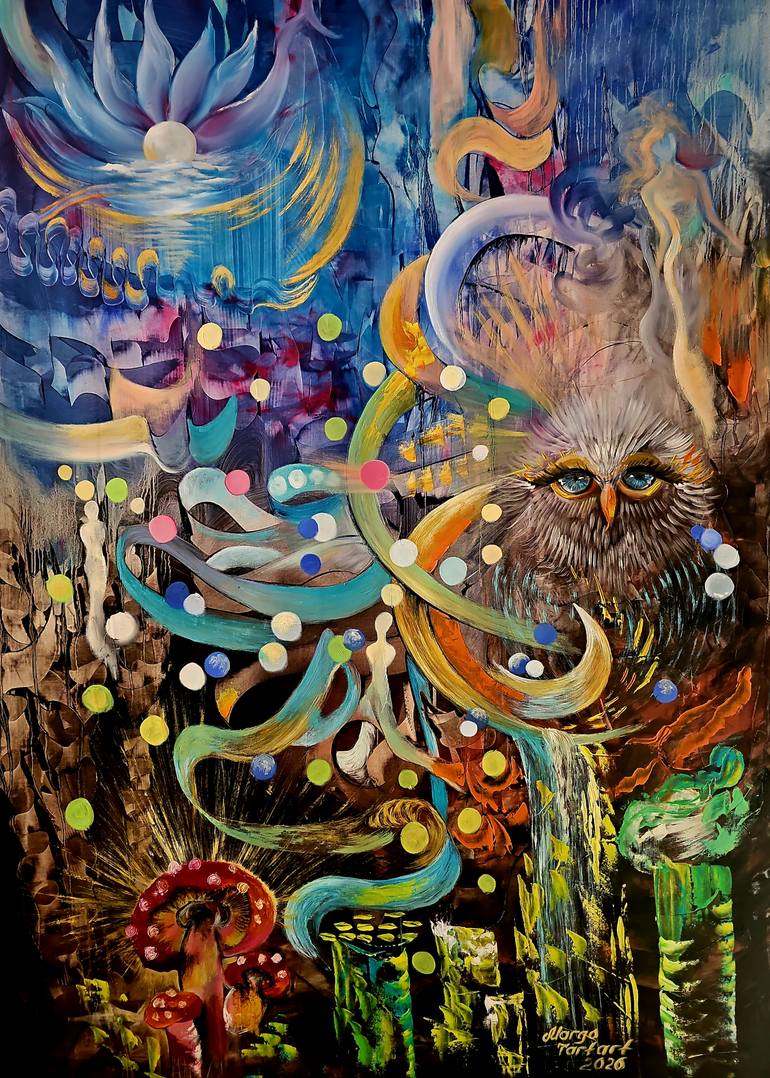 Original Fantasy Painting by Margo Tartart | Abstract Expressionism Art on Canvas | Dream of the Guardian of Worlds