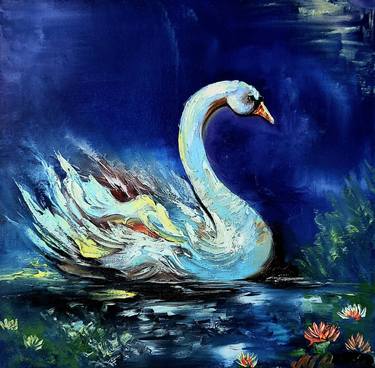 A WHITE SWAN IN THE BLUE NIGHT thumb