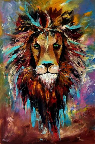 Lion painting Lion Art Wildlife Painting Multicolored thumb