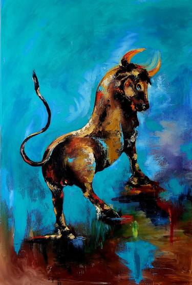 Taurus painting Bright Bull Zodiac Art Taurus Oil painting thumb