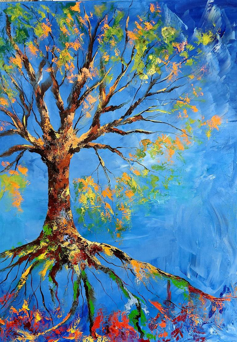 Original Oil Painting Tree Of Life Art Colorful Tree Wall Art Landscape  artwork