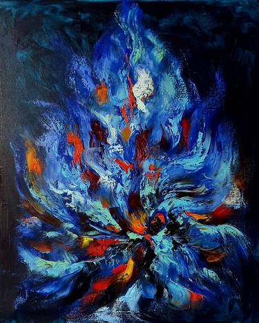 Peru Shaman blue Fire painting Bonfire Art thumb